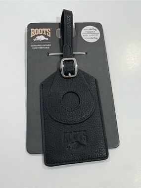 Roots Leather Luggage Tag with Air Tag Holder Black New in Package